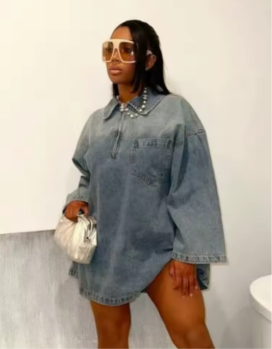 Denim mini shirt dress