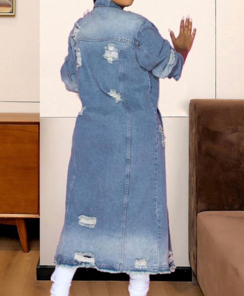 Denim distressed long jacket π