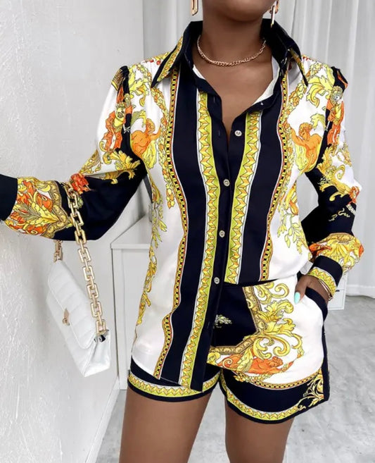 Long sleeve Baroque top and shorts set💕