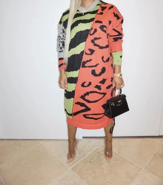 Splice color sweatshirt dress