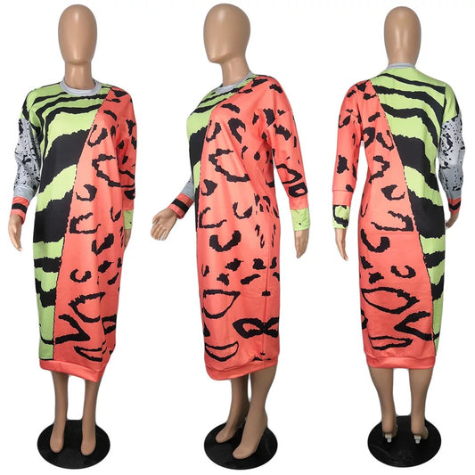 Splice color sweatshirt dress