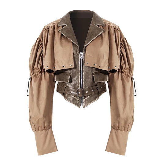 Irregular pu leather jacket